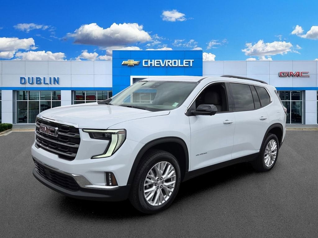 2026 GMC Acadia Elevation in Glacier White Tricoat — front three-quarter view