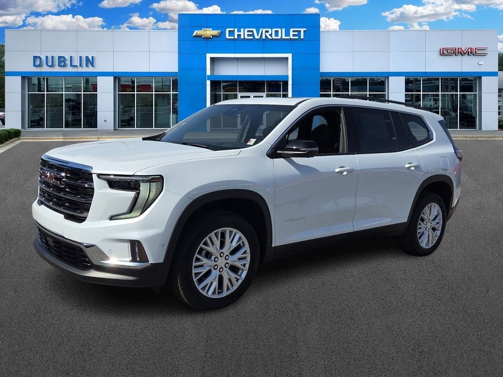 2026 GMC Acadia Elevation in Glacier White Tricoat — front three-quarter view