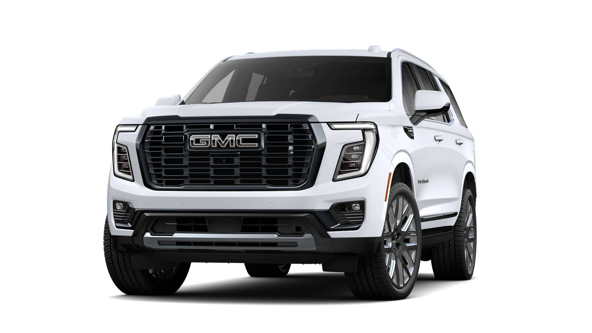 2026 GMC Yukon Denali Ultimate in Glacier White Tricoat — front three-quarter view