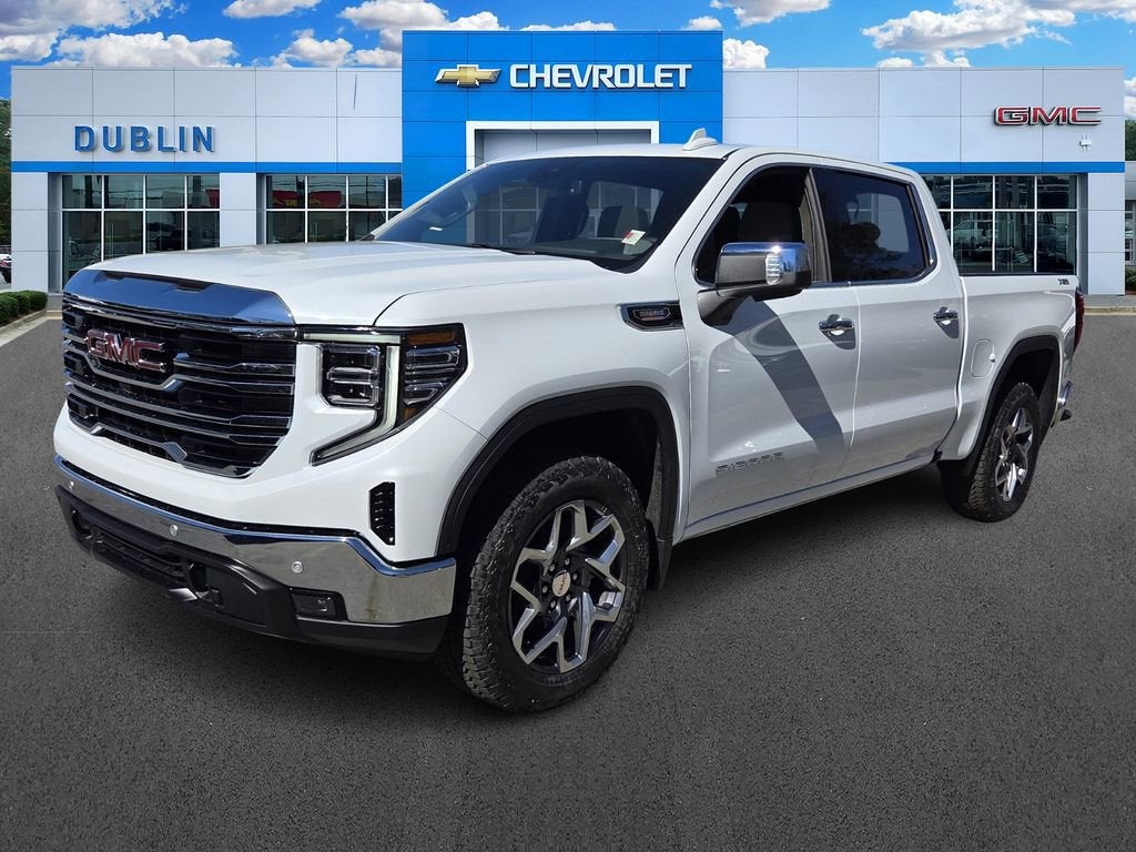 2026 GMC Sierra 1500 SLT in Glacier White Tricoat — front three-quarter view
